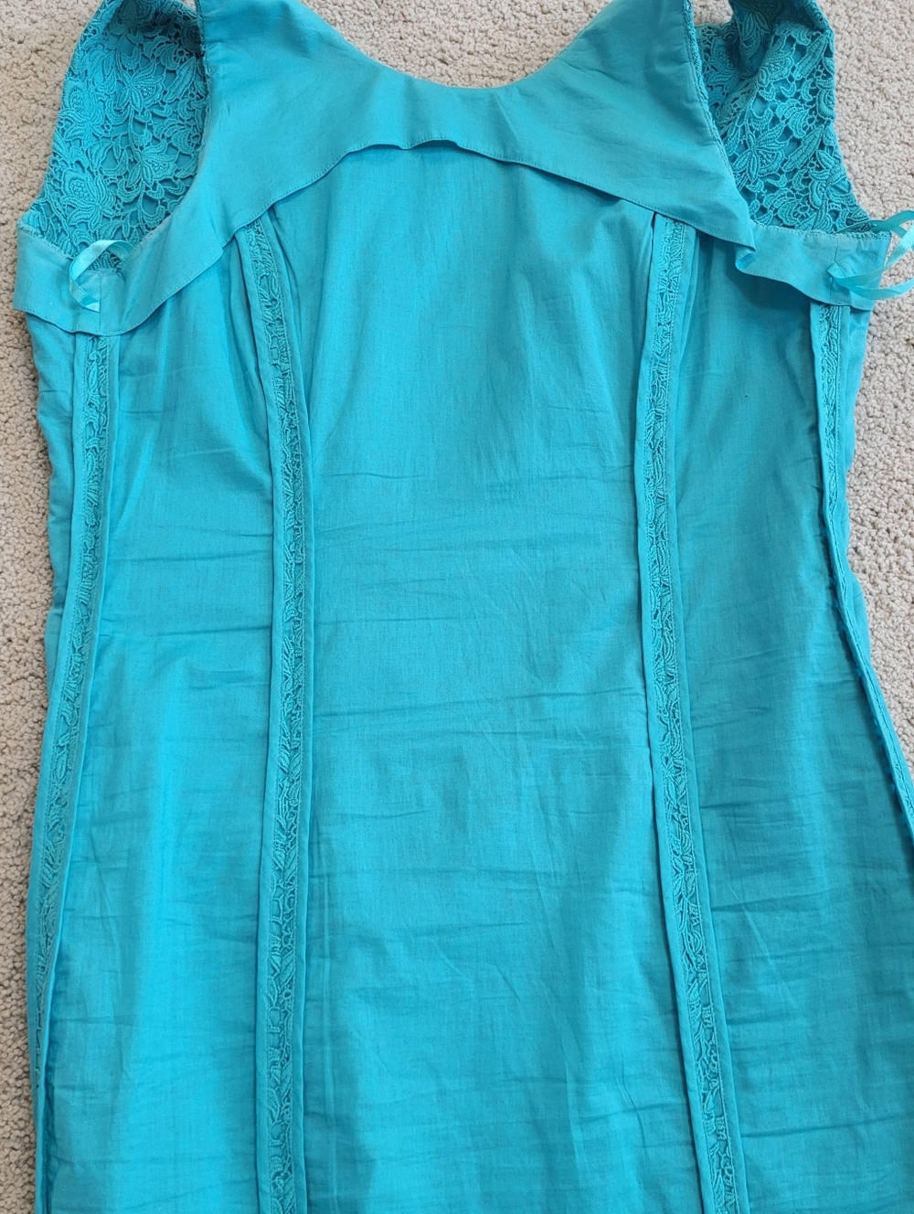 Talbots Turquoise Lace Sheath Dress Sleeveless Knee Length Lined Elegant Size 6 - Picture 12 of 13